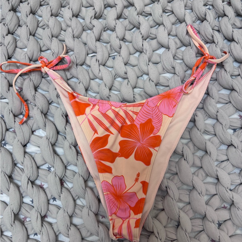 Roxy Floral Tie-Side Bikini Bottoms in Pink & Orange